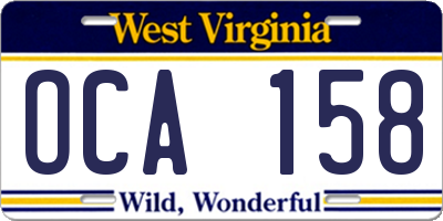 WV license plate OCA158