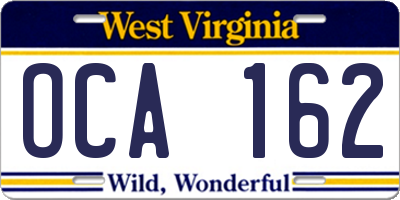 WV license plate OCA162