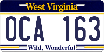 WV license plate OCA163