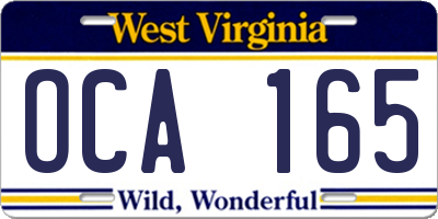 WV license plate OCA165