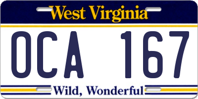 WV license plate OCA167