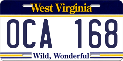 WV license plate OCA168