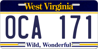 WV license plate OCA171