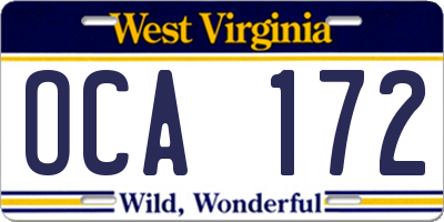 WV license plate OCA172