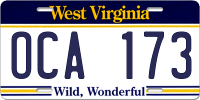 WV license plate OCA173