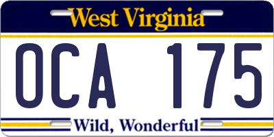 WV license plate OCA175