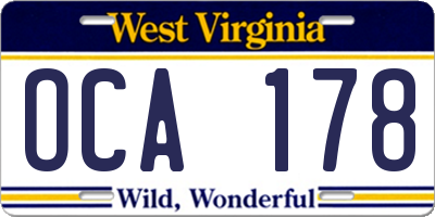 WV license plate OCA178