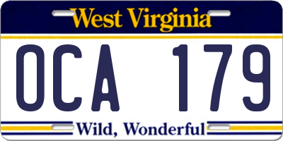 WV license plate OCA179