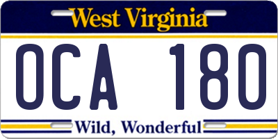 WV license plate OCA180