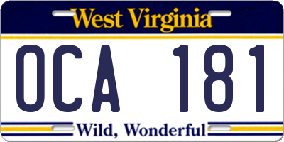 WV license plate OCA181