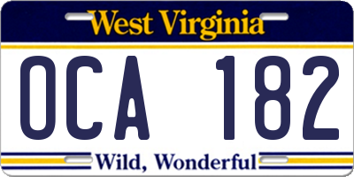 WV license plate OCA182
