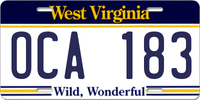 WV license plate OCA183
