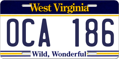 WV license plate OCA186