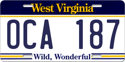 WV license plate OCA187