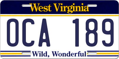 WV license plate OCA189
