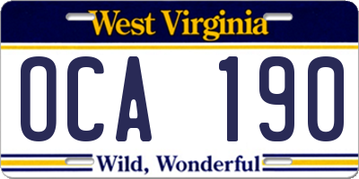 WV license plate OCA190