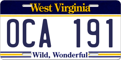 WV license plate OCA191