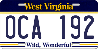 WV license plate OCA192