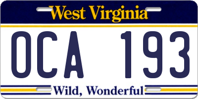 WV license plate OCA193