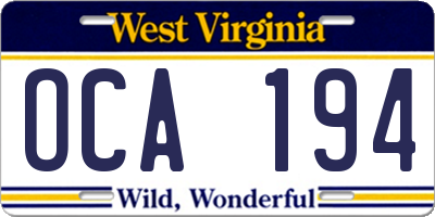 WV license plate OCA194