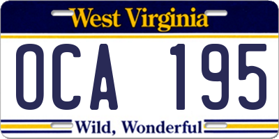 WV license plate OCA195