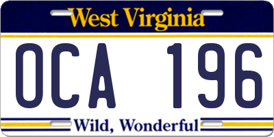 WV license plate OCA196