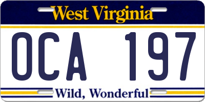WV license plate OCA197