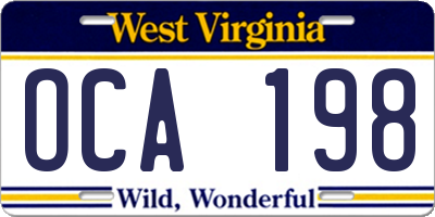 WV license plate OCA198