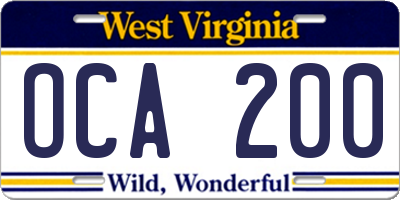 WV license plate OCA200