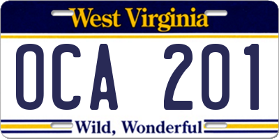 WV license plate OCA201