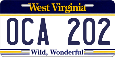 WV license plate OCA202