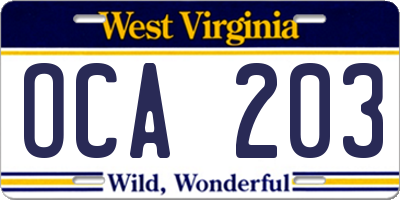 WV license plate OCA203