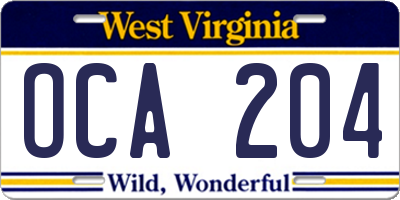 WV license plate OCA204