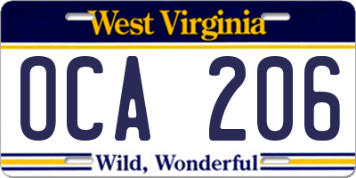 WV license plate OCA206
