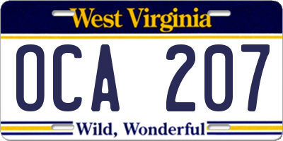 WV license plate OCA207