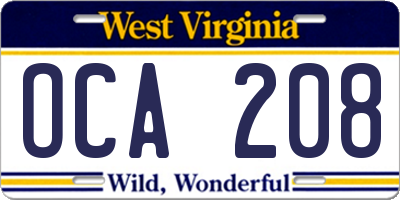 WV license plate OCA208