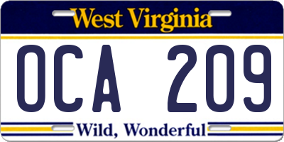 WV license plate OCA209