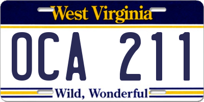 WV license plate OCA211