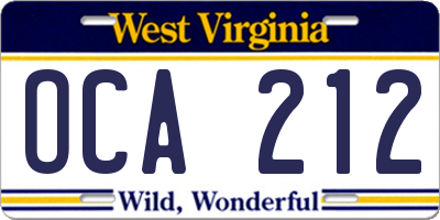 WV license plate OCA212