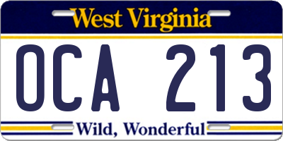WV license plate OCA213