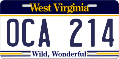 WV license plate OCA214