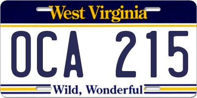 WV license plate OCA215