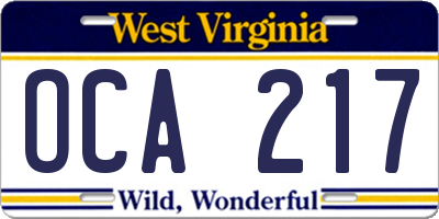 WV license plate OCA217