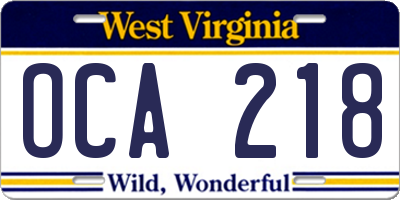 WV license plate OCA218