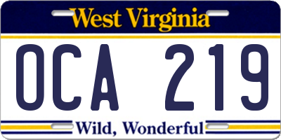 WV license plate OCA219