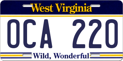 WV license plate OCA220