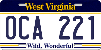 WV license plate OCA221