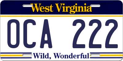 WV license plate OCA222