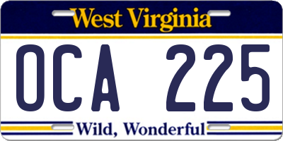 WV license plate OCA225