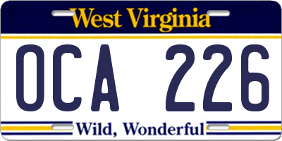 WV license plate OCA226